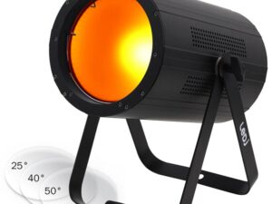 <div class="api-description">This 150W fixture uses COB LED to produce a high output wash with smooth colour mixing and no colour shadows. It features an 80° beam angle and also come supplied with 3x beam reduction lenses (25°