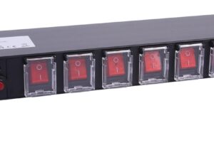 <div class="api-description">A 19" rack mountable 8-way power control unit with 16Amp industrial mains plug allowing easy on/off switching for up to 8 fixtures using C13 IEC connections. The illuminated rocker switches make this unit ideal for both fixed installation & rack mounted mobile use.</div><br><div class="product-description">1U 19" 8WAY C13 SWITCH PANEL