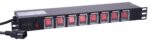 <div class="api-description">A 19" rack mountable 8-way power control unit with C14 IEC plug allowing easy on/off switching for up to 8 fixtures using C13 IEC connections. The illuminated rocker switches make this unit ideal for both fixed installation & rack mounted mobile use.</div><br><div class="product-description">1U 19" 8WAY C13 SWITCH PANEL