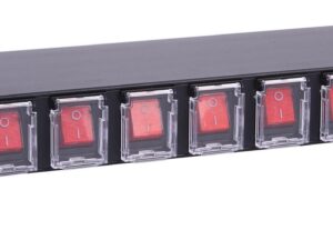 <div class="api-description">A 19" rack mountable 8-way power control unit with C14 IEC plug allowing easy on/off switching for up to 8 fixtures using C13 IEC connections. The illuminated rocker switches make this unit ideal for both fixed installation & rack mounted mobile use.</div><br><div class="product-description">1U 19" 8WAY C13 SWITCH PANEL