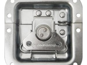 <div class="api-description">This medium butterfly latch is a professional hardware solution designed for use on flight cases and transport containers. It features a recessed design within a 13mm deep dish to maintain a low profile and prevent damage during transit. The latch is finished in PennBrite zinc for enhanced durability and a clean appearance. For added security