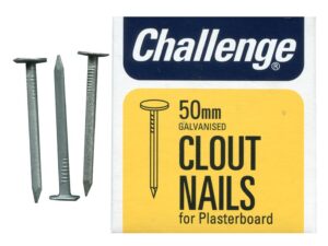 <div class="product-description">CLOUT PLASTERBOARD NAILS 50MM (225G); External Length:50mm; Material Gauge:-; Nail Material:Steel; Nail Type:Clout; Product Range:Challenge - Clout Nails</div><br><div class="product-features">Product Finish: Galvanised</div>