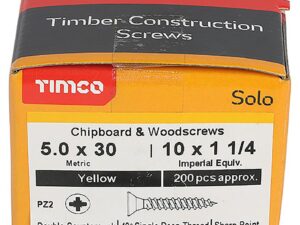 <div class="api-description">A single thread woodscrew mainly used in various types of timber and man-made boards or into masonry with the use of a plastic plug.</div><br><div class="product-description">WOODSCREW PZ2 CSK ZYP - 5.0X30MM (PK200)</div><br><div class="product-features">Driver Bit Size: PZ2</div>