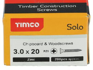 <div class="api-description">A single thread woodscrew mainly used in various types of timber and man-made boards or into masonry with the use of a plastic plug.</div><br><div class="product-description">WOODSCREW PZ1 CSK ZINC-3X20MM (PK200)</div><br><div class="product-features">Driver Bit Size: PZ1</div>