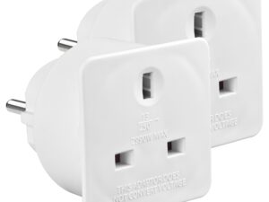 <div class="api-description">Plug in your devices whilst travelling in Europe.</div><br><div class="product-description">UK TO EURO TRAVEL ADAPTOR 2PK</div><br><div class="product-features">Pack of two adaptors</div>