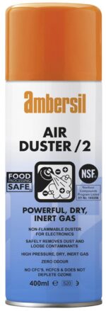 <div class="api-description">For the easy removal of dust and loose contamination from precision equipment like cameras and printed circuit boards.</div><br><div class="product-description">AIR DUSTER /2 - 400ML; Dispensing Method:Aerosol; Product Range:Ambersil - Duster Two Series; SVHC:No SVHC (27-Jun-2018); Volume:400ml; Weight:-</div><br><div class="product-features">Safe on plastics