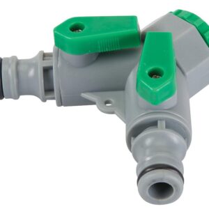 <div class="api-description">Converts a single tap into 2 outlets. Includes shut-off valve to each outlet. 3/4" BSP threaded inlet and included 3/4" to 1/2" BSP adapter